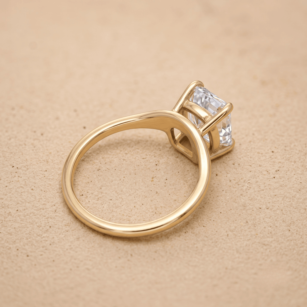 Curved band cushion diamond ring side profile