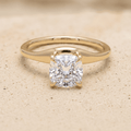 Cushion cut lab diamond ring curved band front view