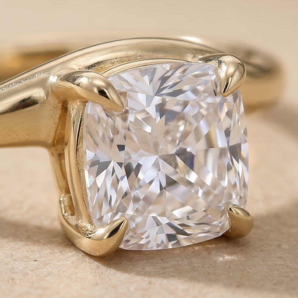 Cushion cut curved wedding band close-up detail