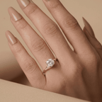 14K yellow gold cushion diamond curved ring