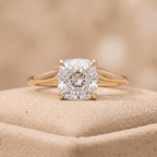 Cushion cut lab diamond ring curved band front view