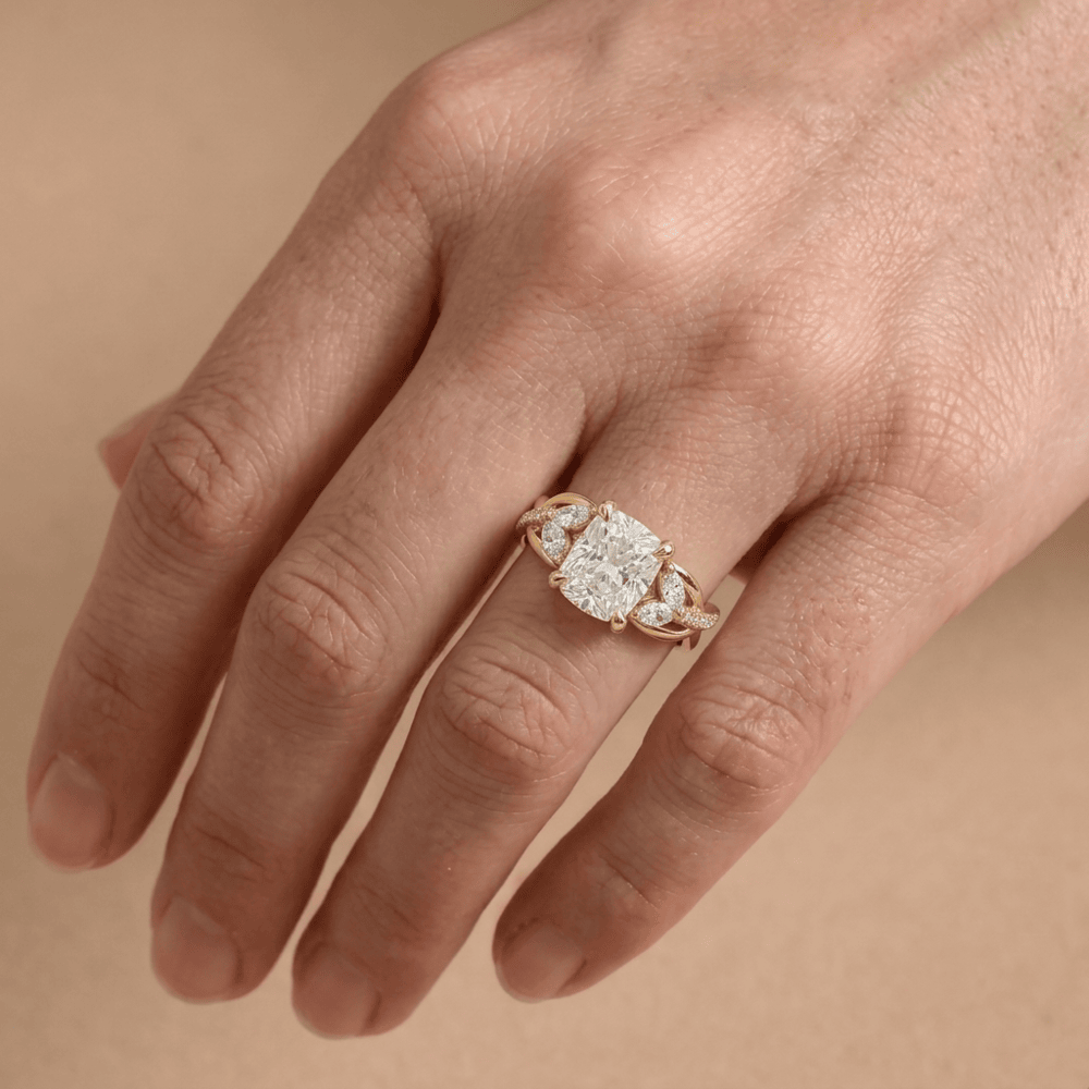 Cushion lab grown diamond ring for bride in gold