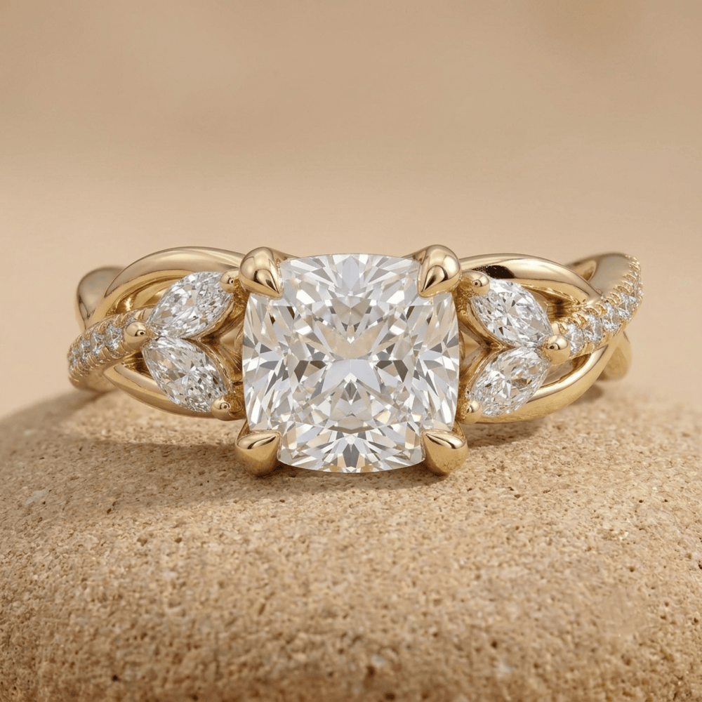 Cushion lab grown diamond nature inspired engagement ring