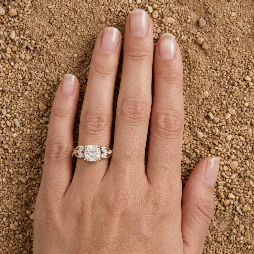 Cushion lab diamond bridal ring with elegant detailing