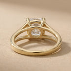 Cushion cut engagement ring top view 14K gold