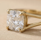 Ethically sourced cushion cut solitaire ring 14K gold