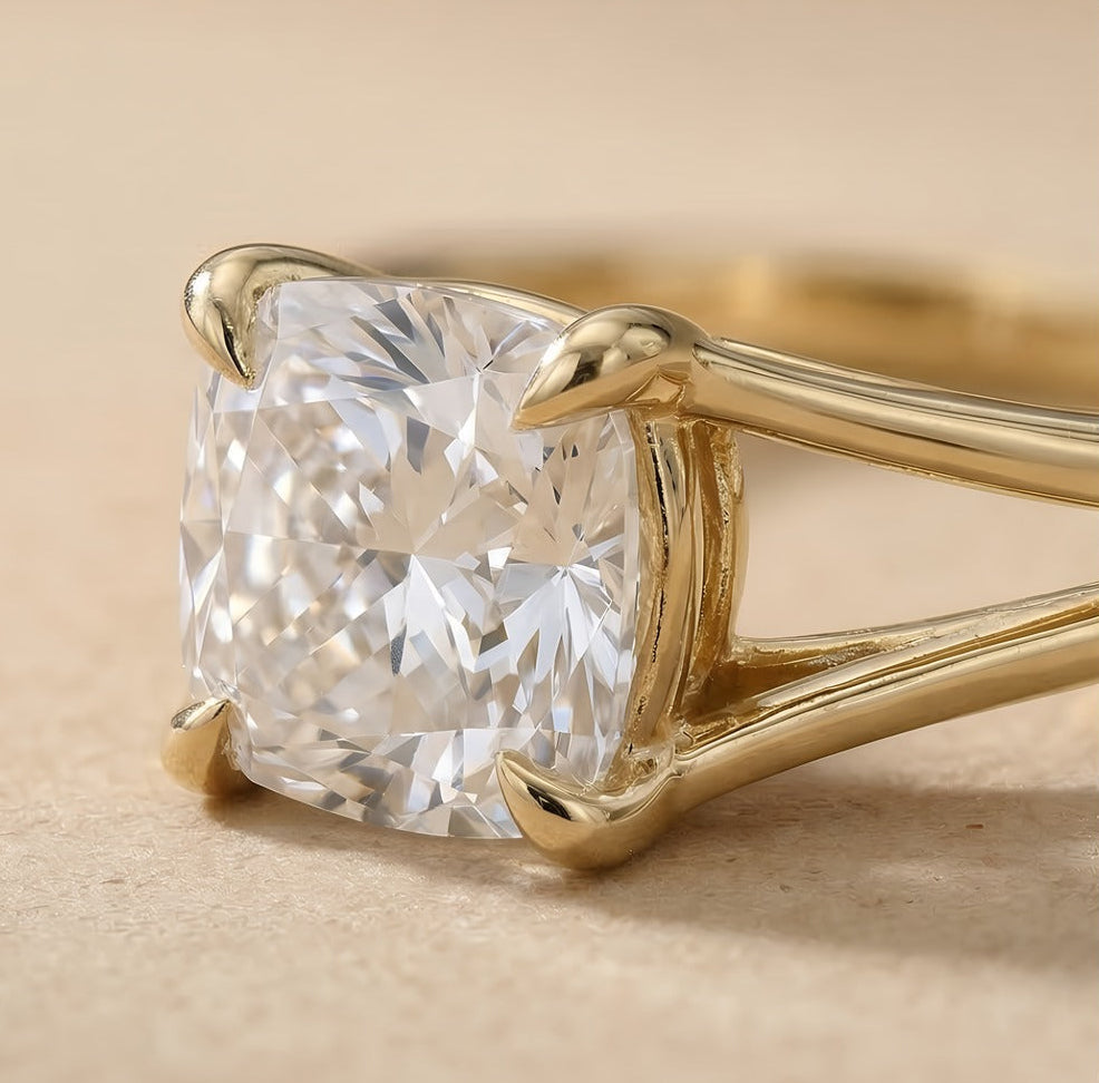 Ethically sourced cushion cut solitaire ring 14K gold