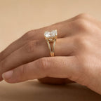 Lab grown diamond ring on model's hand 14K gold