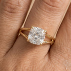 Lab grown diamond ring on model's hand 14K gold