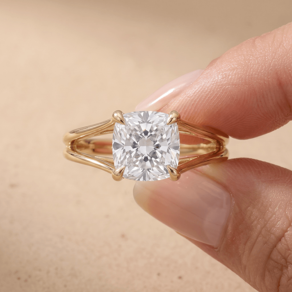 Simple solitaire engagement ring cushion cut design