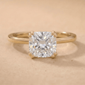 Cushion moissanite dual prong solitaire ring front view