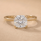 Cushion moissanite dual prong solitaire ring front view