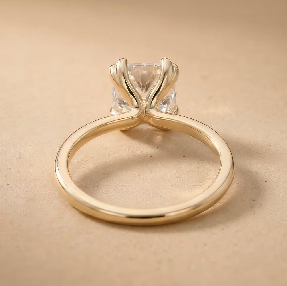 Dual prong cushion moissanite ring top view