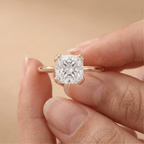 Cushion moissanite solitaire ring stacked with wedding band