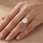 Ethically sourced cushion moissanite ring detail shot