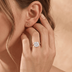 Proposal-ready cushion moissanite solitaire ring lifestyle shot