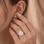 Cathedral halo promise ring lifestyle photo