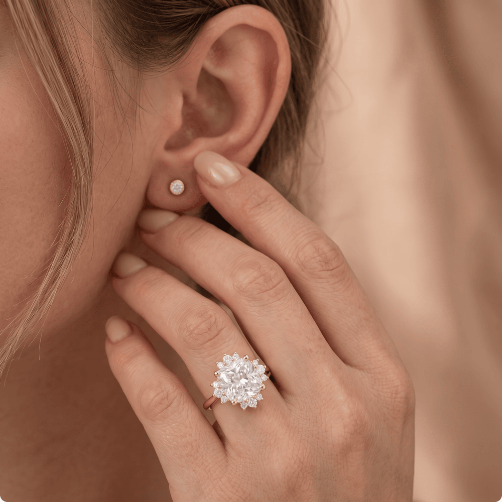 Cathedral halo promise ring lifestyle photo