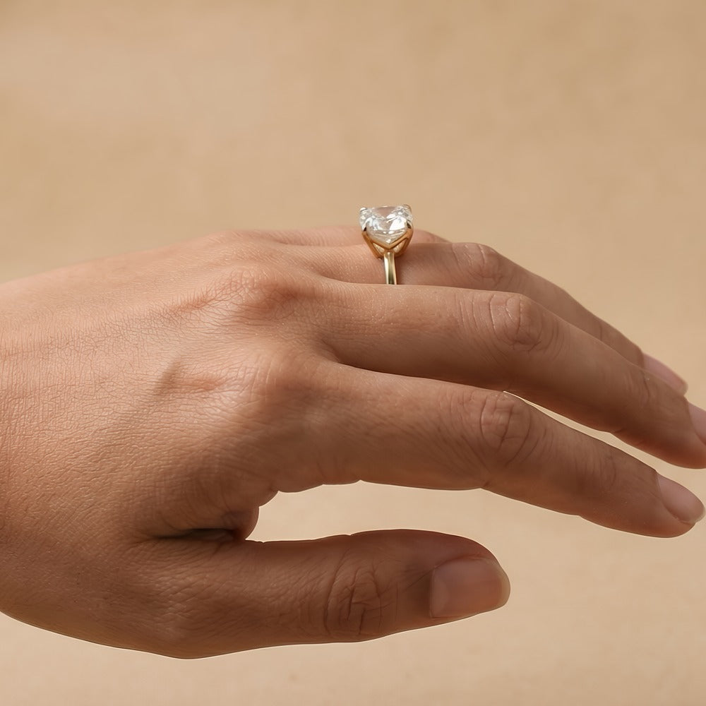 Cushion cut moissanite ring side profile detail