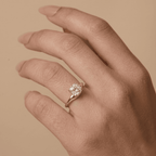 Moissanite solitaire proposal ring worn on hand finger