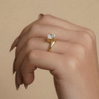 Cushion moissanite solitaire ring in yellow gold