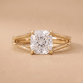 Split shank cushion moissanite ring front view