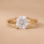 Split shank cushion moissanite ring front view