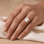 Cushion moissanite bridal set worn on hands