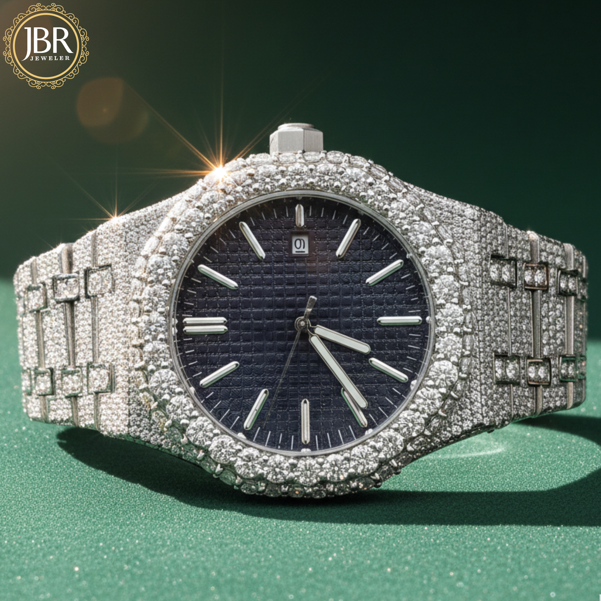 Custom bling bling watch featuring VVS moissanite and iced out design