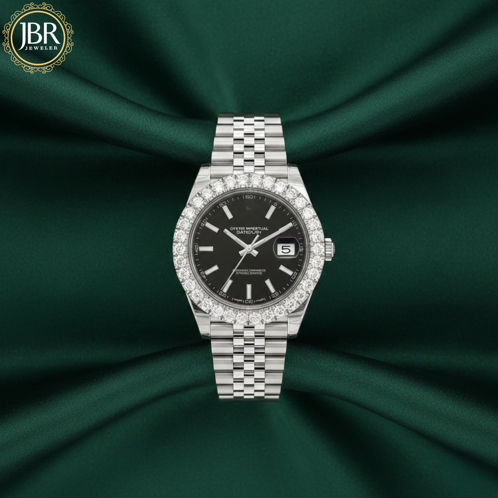 Dark Rhodium Dial DJ 41mm Moissanite Diamond Bezel Watch | Jubilee Bracelet