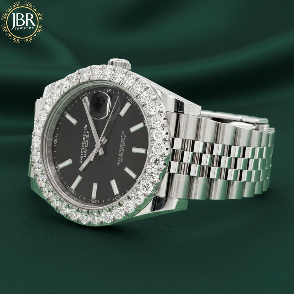 Dark Rhodium Dial DJ 41mm Moissanite Diamond Bezel Watch | Jubilee Bracelet
