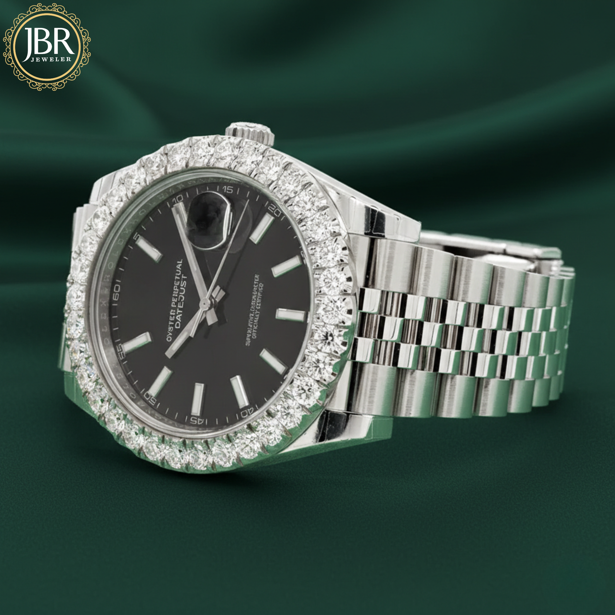 Dark Rhodium Dial DJ 41mm Moissanite Diamond Bezel Watch | Jubilee Bracelet