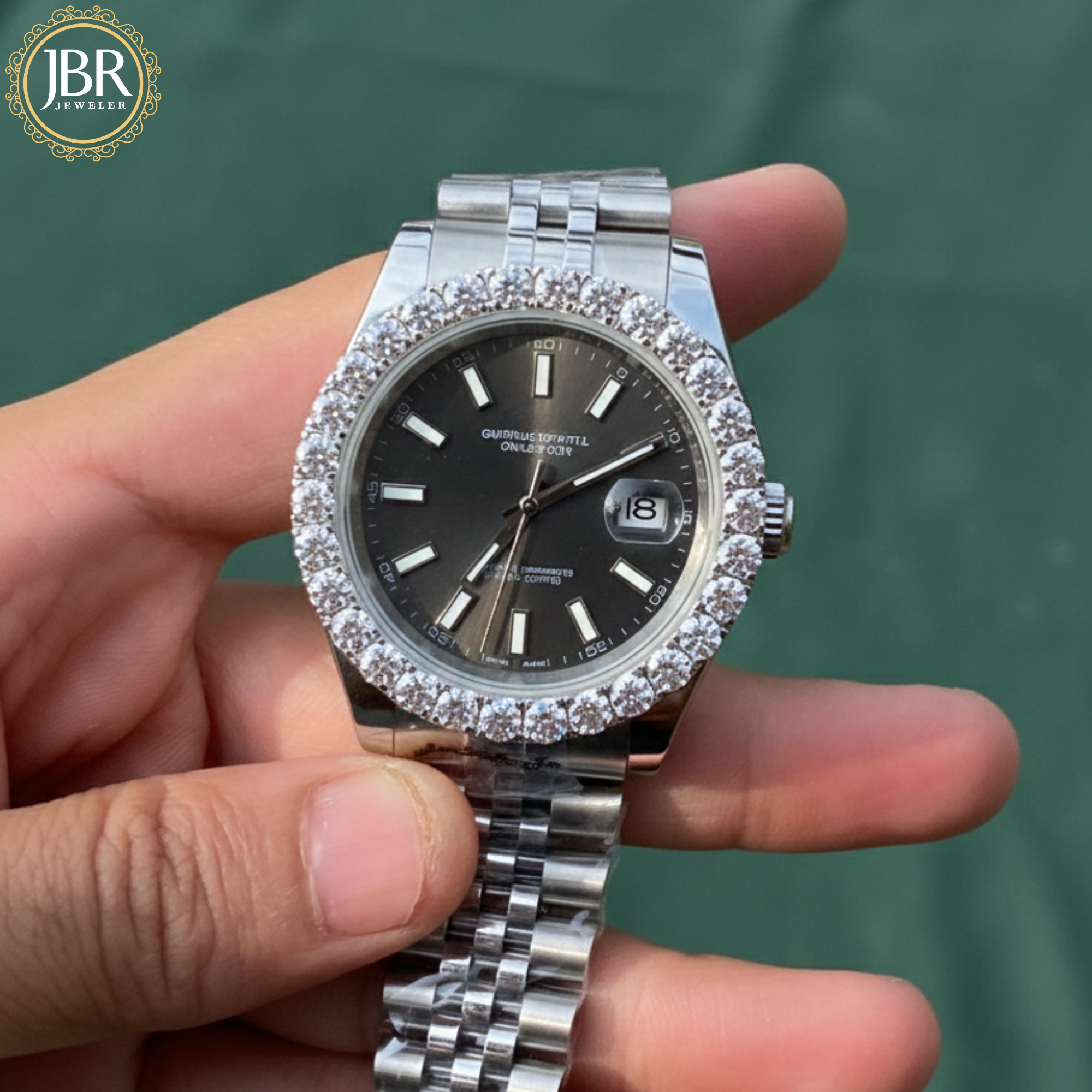Dark Rhodium Dial DJ 41mm Moissanite Diamond Bezel Watch | Jubilee Bracelet