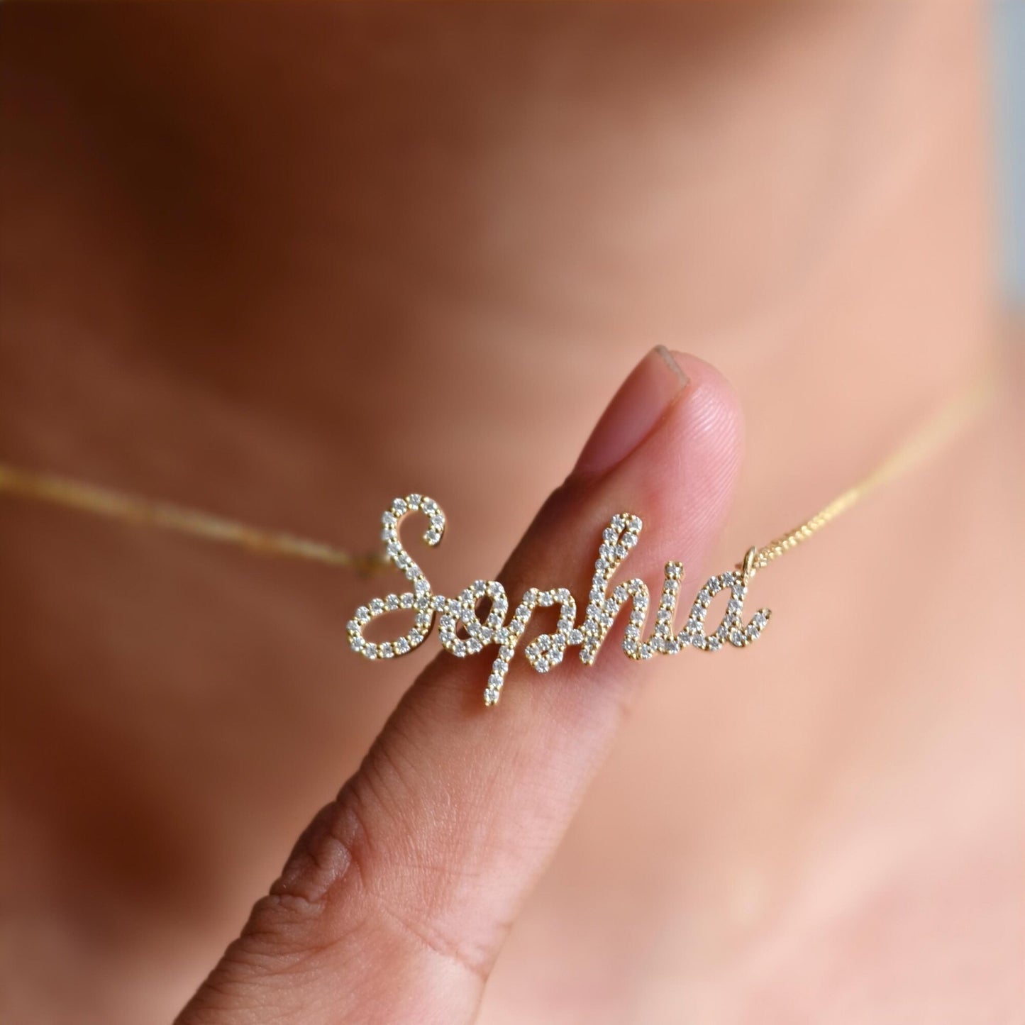 Diamond Name 14k Personalized Diamond Name Necklace, Diamond Letter Necklace