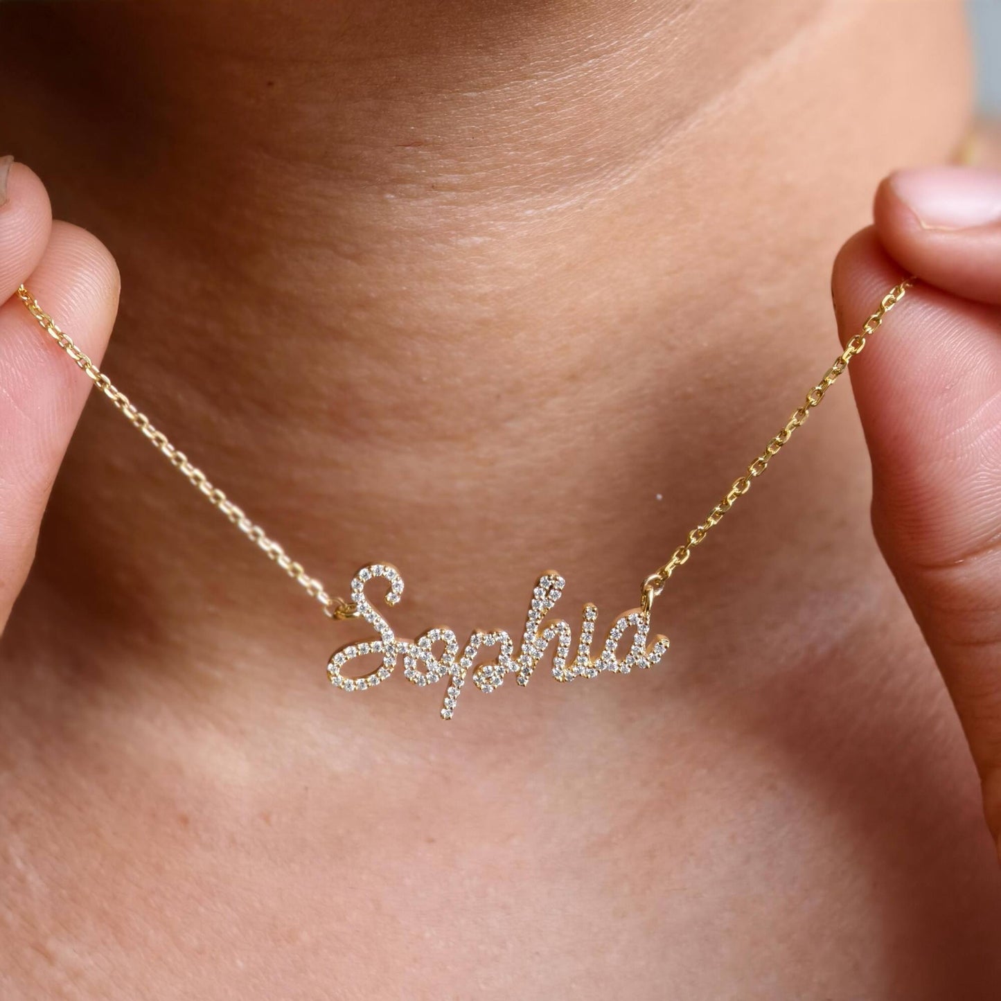 Diamond Name 14k Personalized Diamond Name Necklace, Diamond Letter Necklace