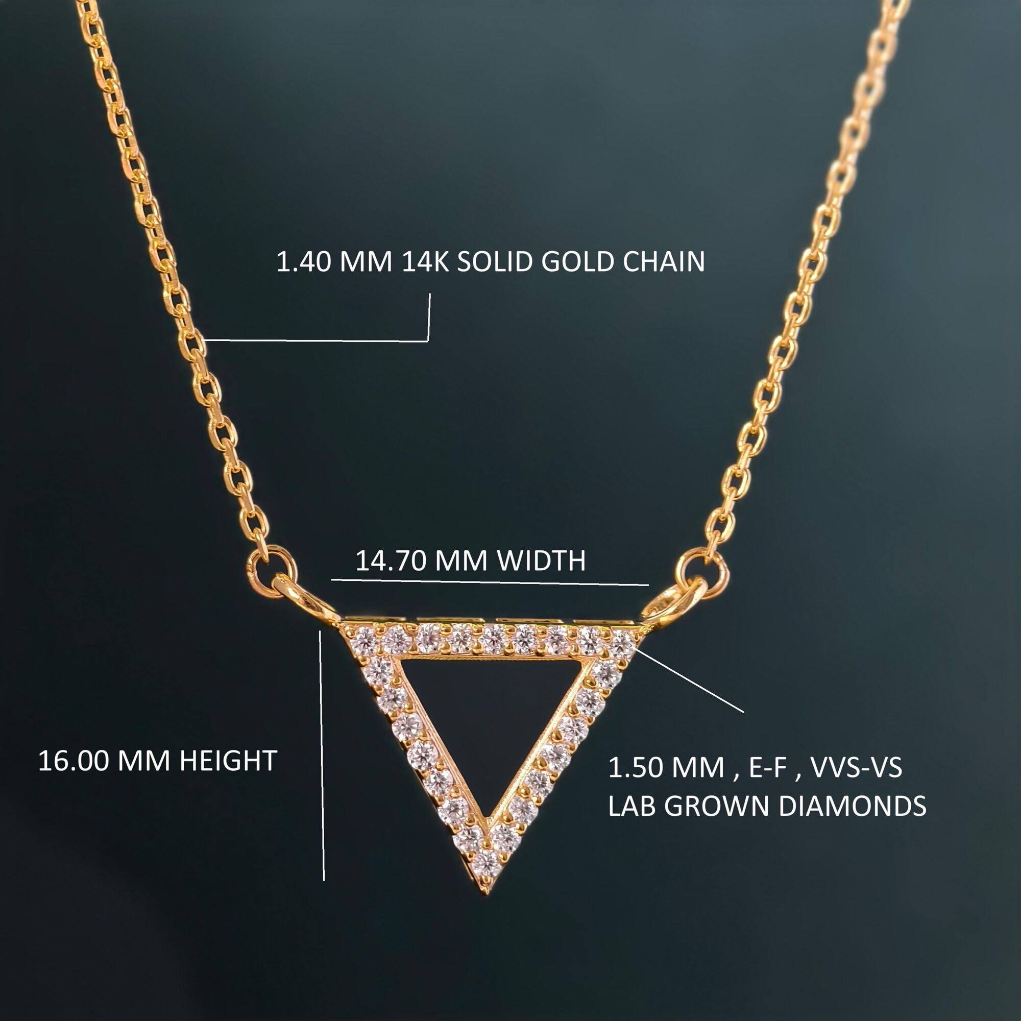 Diamond Triangle 14K Gold Triangle Pendant Geometric Necklace - JBR Jeweler