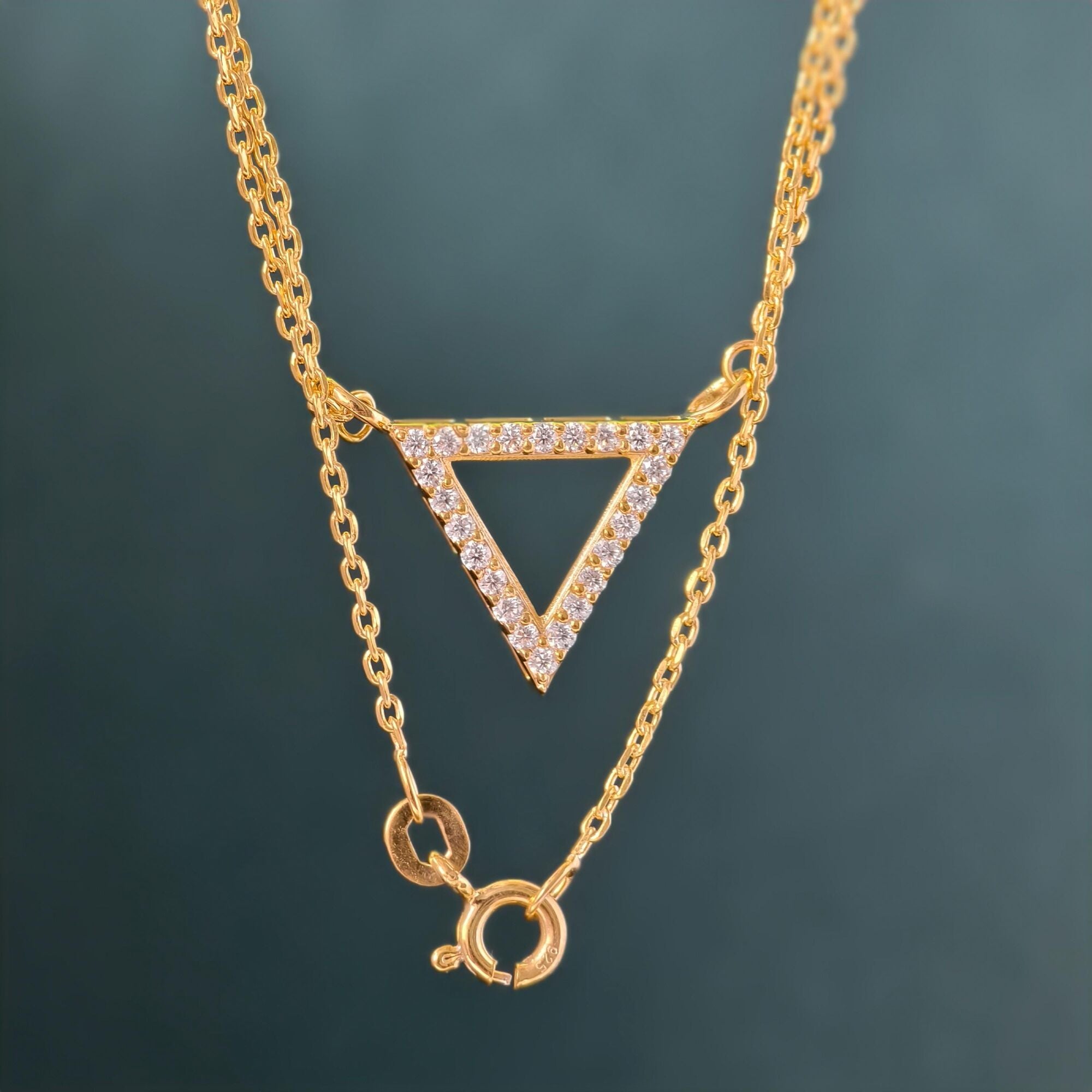 Diamond Triangle 14K Gold Triangle Pendant Geometric Necklace - JBR Jeweler