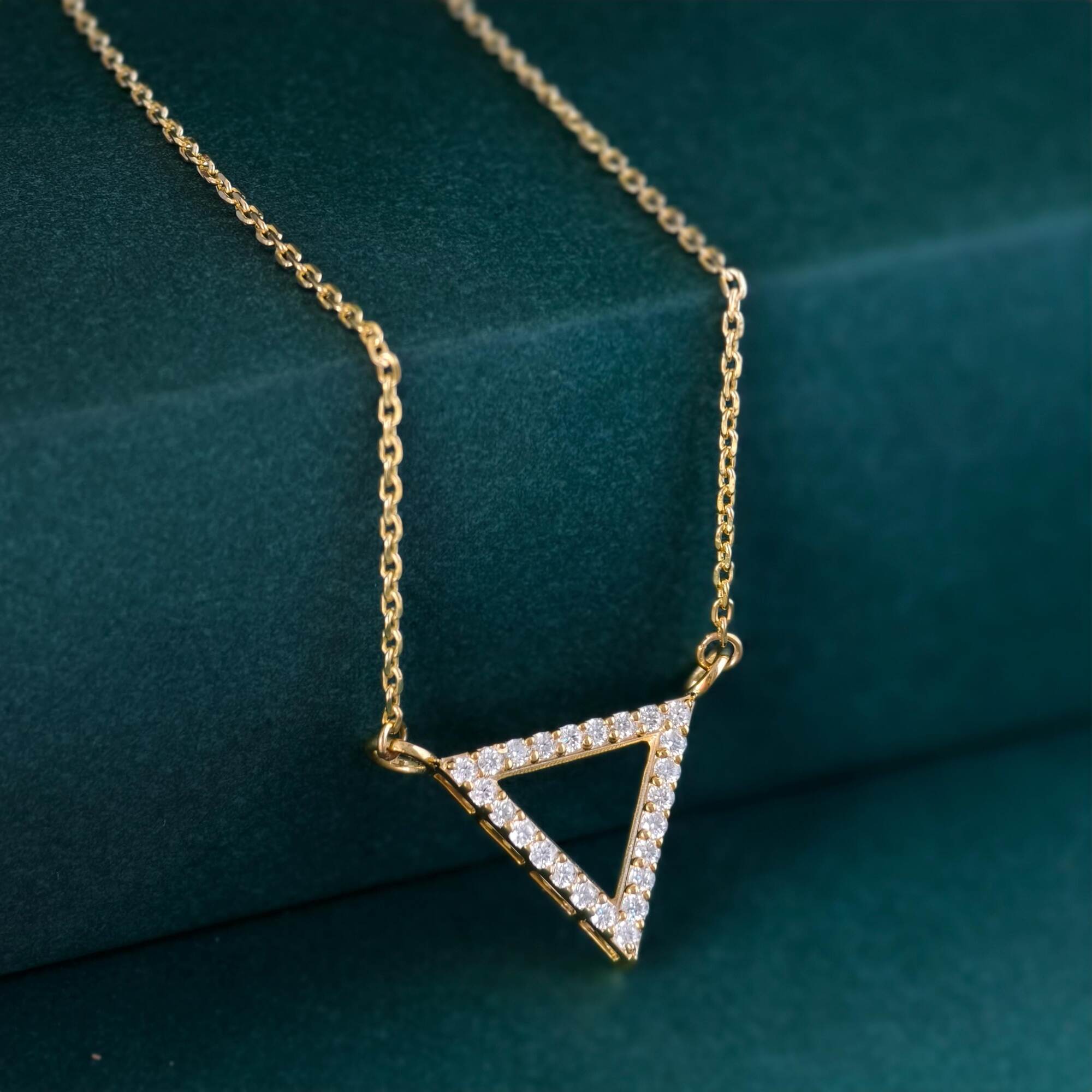 Diamond Triangle 14K Gold Triangle Pendant Geometric Necklace - JBR Jeweler