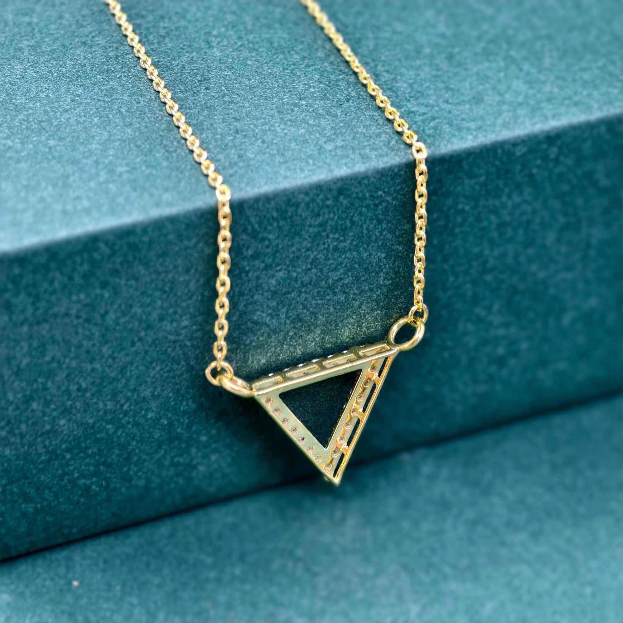 Diamond Triangle 14K Gold Triangle Pendant Geometric Necklace - JBR Jeweler