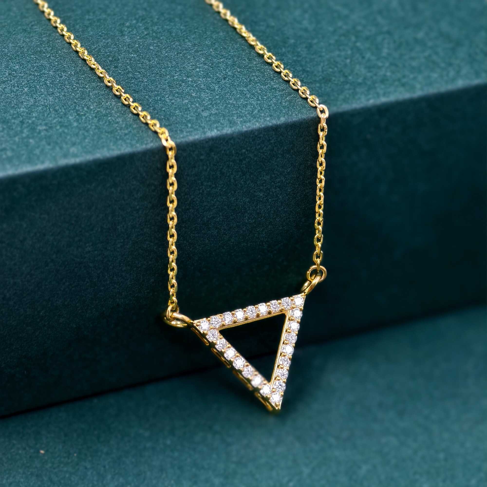 Diamond Triangle 14K Gold Triangle Pendant Geometric Necklace - JBR Jeweler