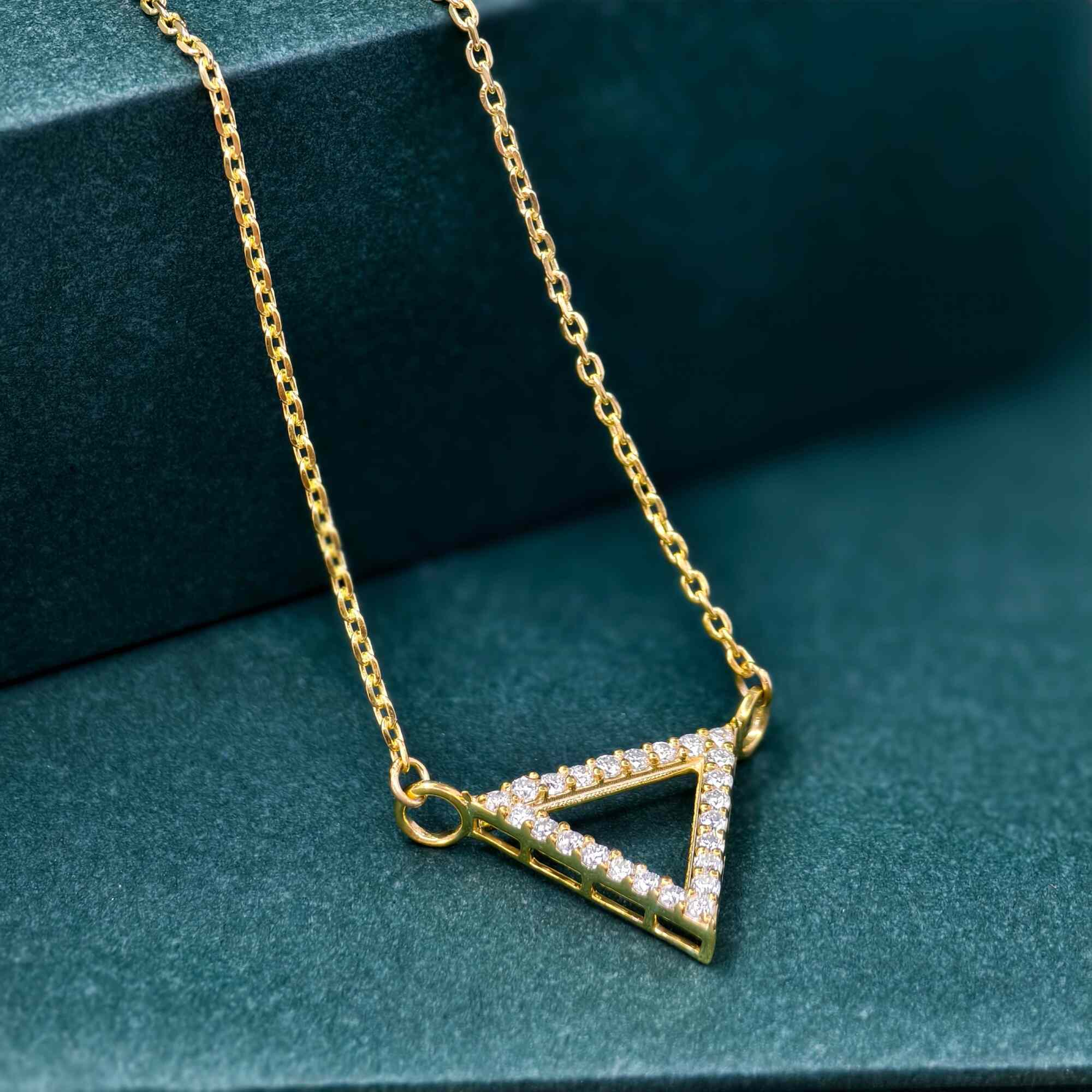 Diamond Triangle 14K Gold Triangle Pendant Geometric Necklace - JBR Jeweler