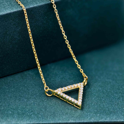 Diamond Triangle 14K Gold Triangle Moissanite Pendant Geometric Necklace