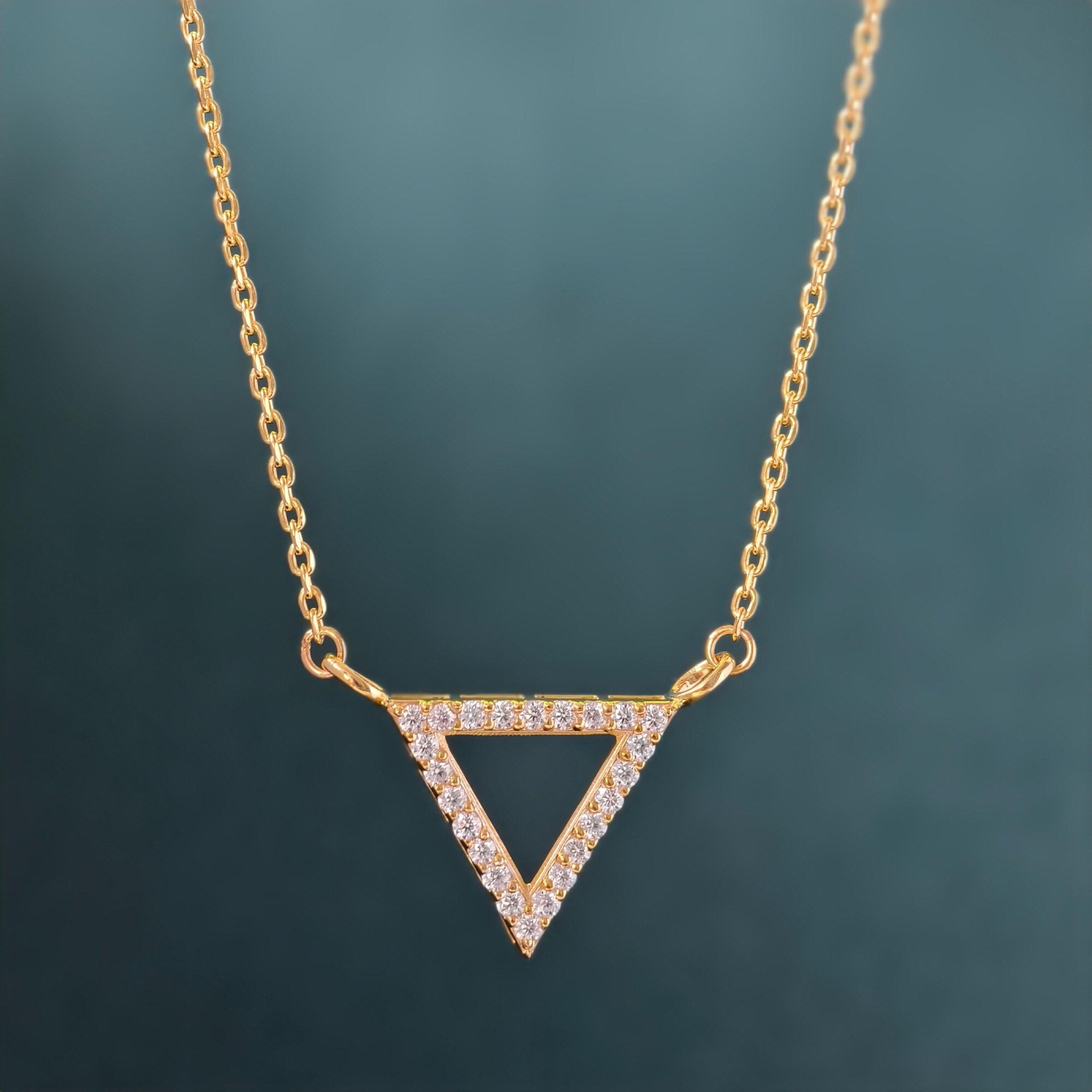 Diamond Triangle 14K Gold Triangle Pendant Geometric Necklace - JBR Jeweler