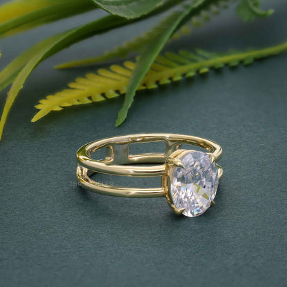 Bague de fiançailles ovale à double bande et diamants cultivés en laboratoire