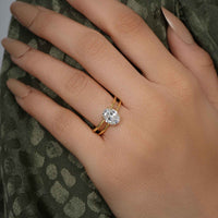 Double Band Oval Moissanite Diamond Solitaire Ring