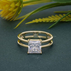 Double Band Princess Moissanite Diamond Solitaire Ring