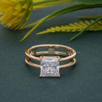 Double Band Princess Moissanite Diamond Solitaire Ring - JBR Jeweler