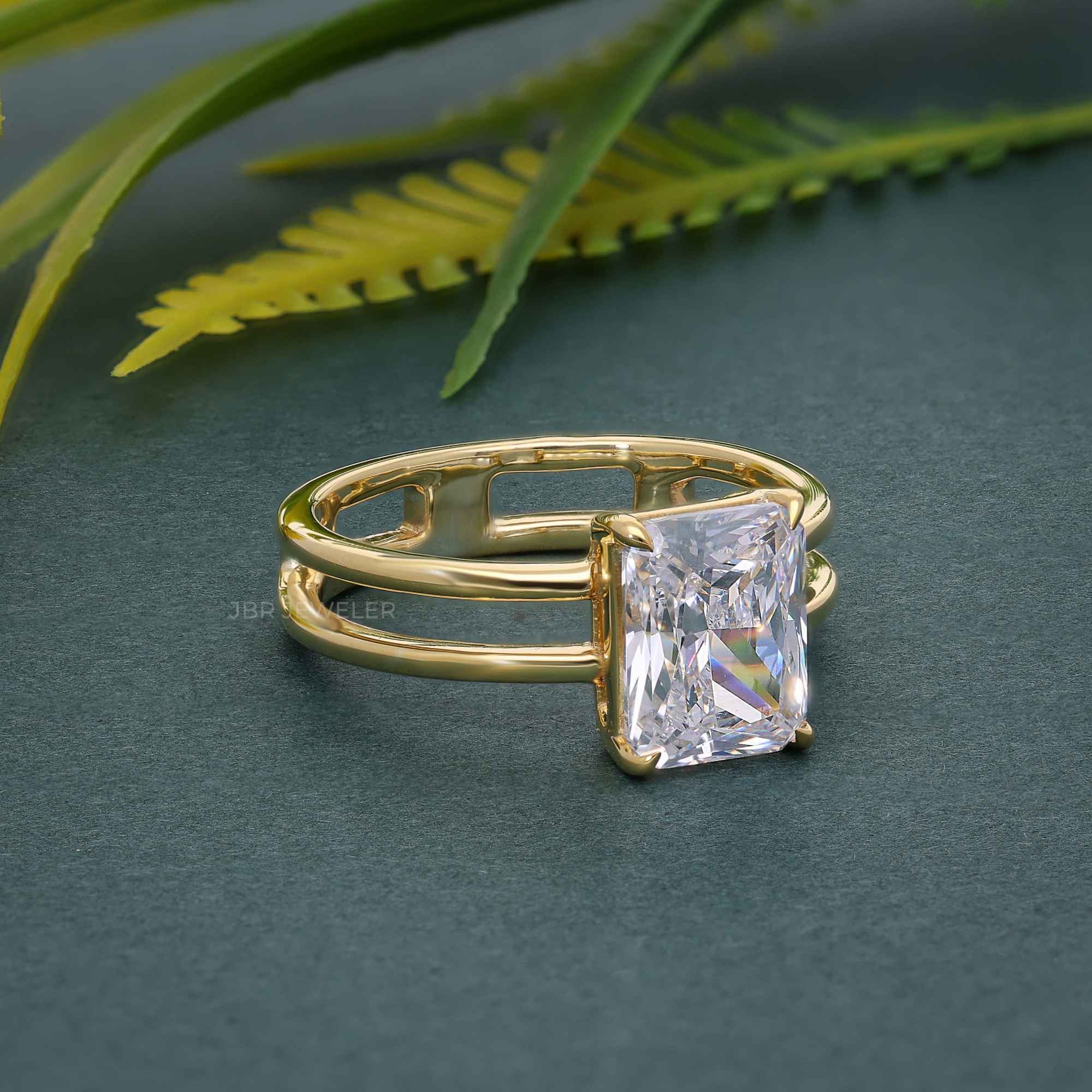 Double Band Radiant Moissanite Diamond Solitaire Ring - JBR Jeweler