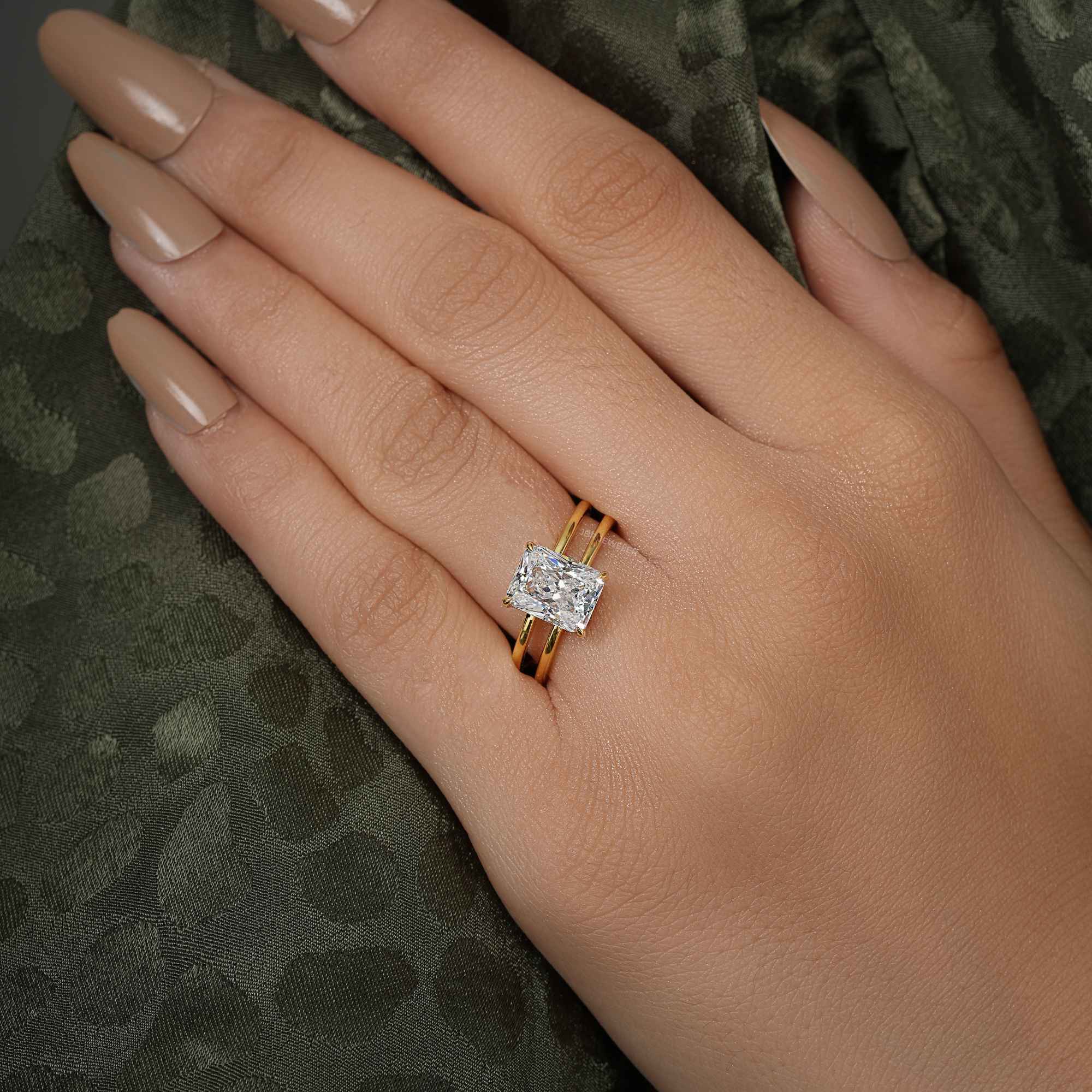Double Band Radiant Lab Grown Diamond Engagement Ring - JBR Jeweler