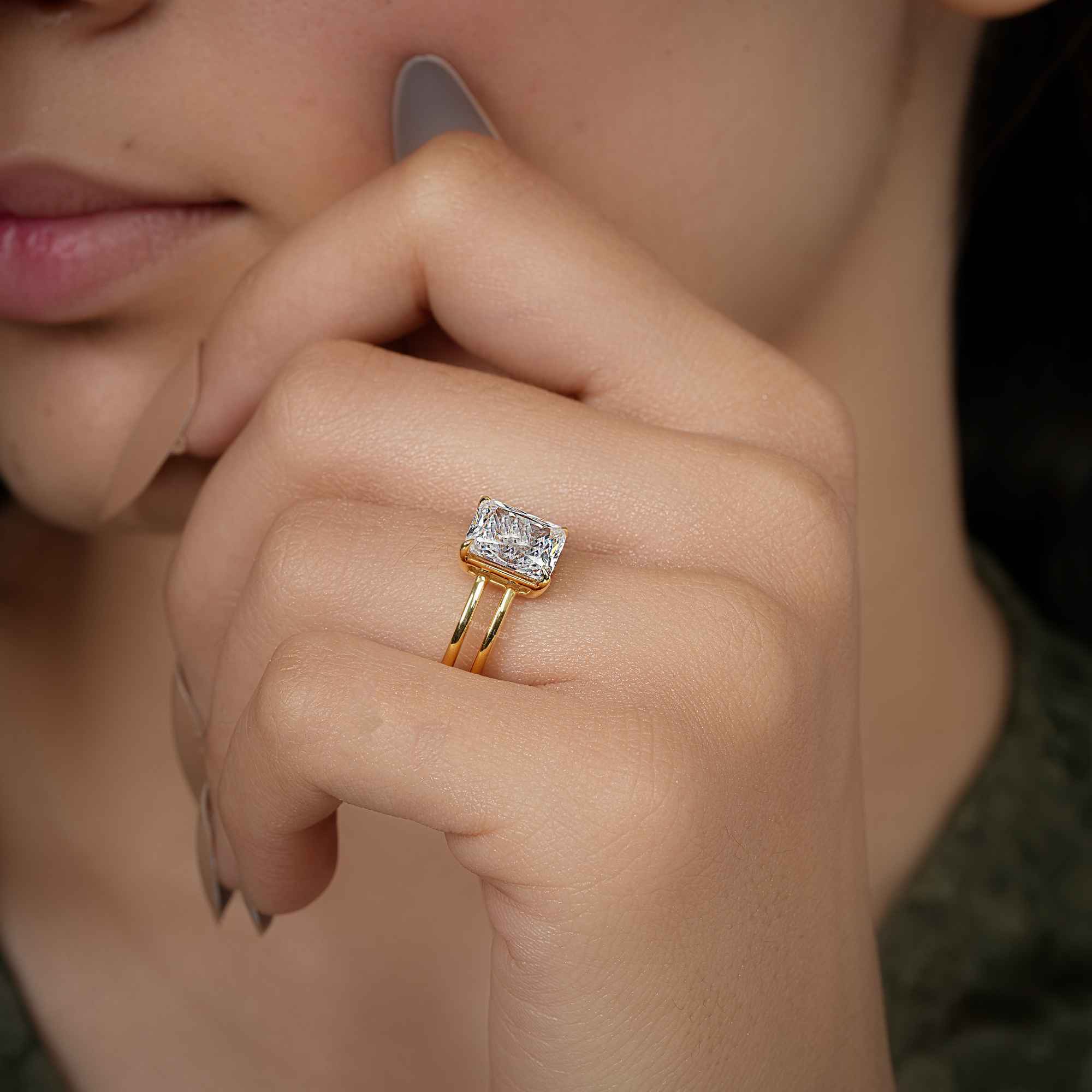 Double Band Radiant Lab Grown Diamond Engagement Ring - JBR Jeweler